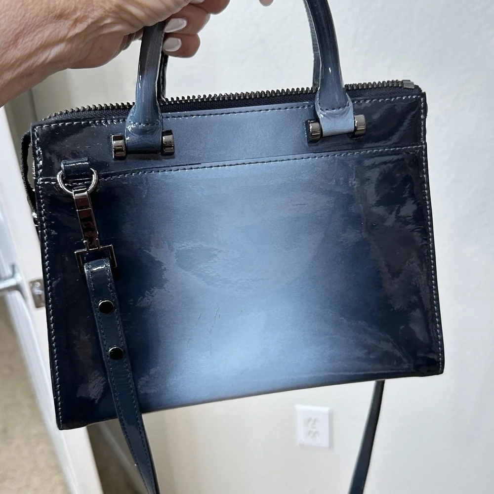 Milly Top Handle Patent Leather Ombré Gray Teal Black Purse w/crossbody strap